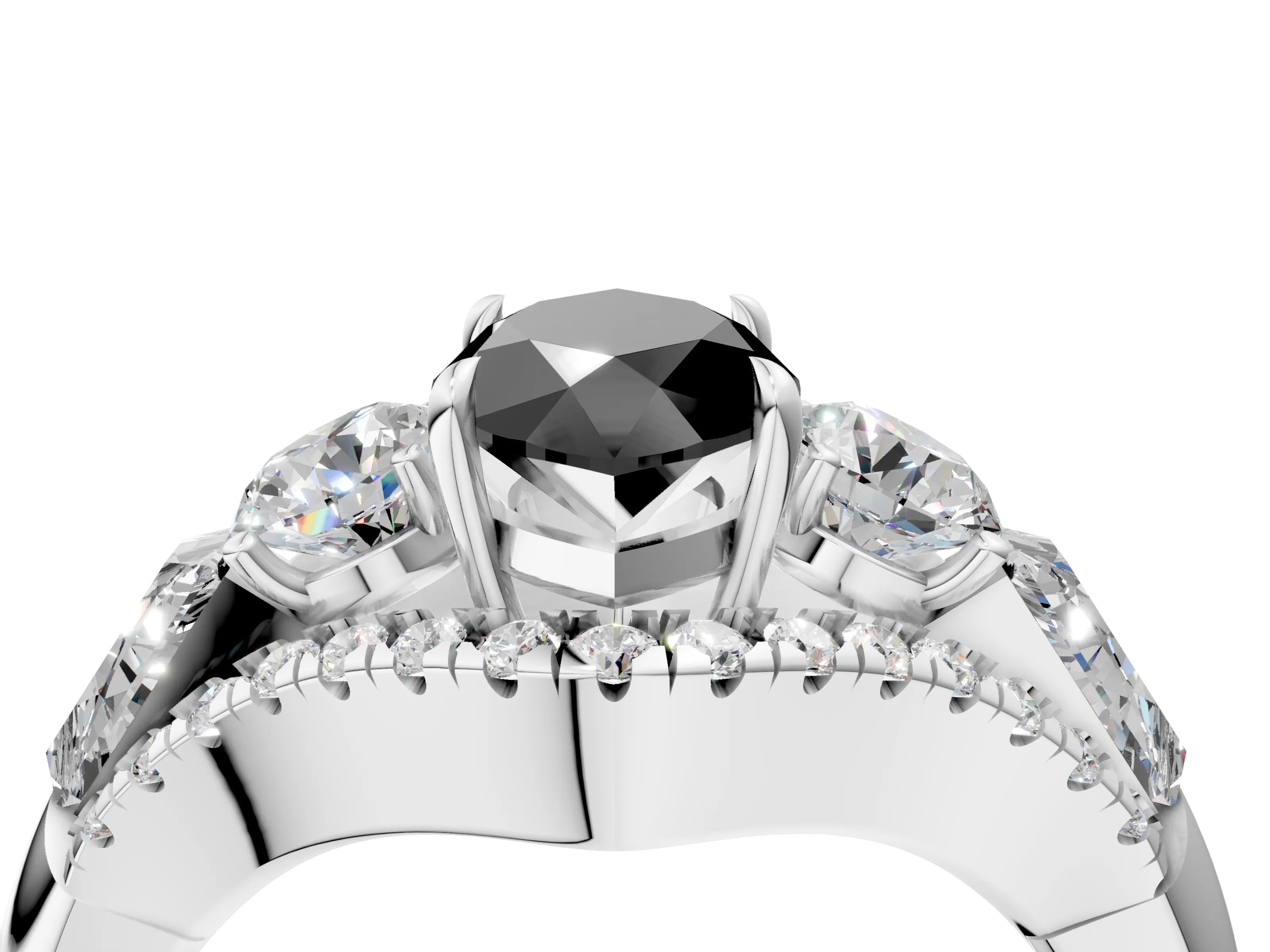 White gold Three-Stone Fancy Black Marquise Cut Diamond Engagement Ring with Pave Band and Prong Setting_16