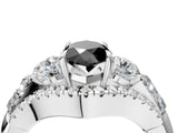 White gold Three-Stone Fancy Black Marquise Cut Diamond Engagement Ring with Pave Band and Prong Setting_16