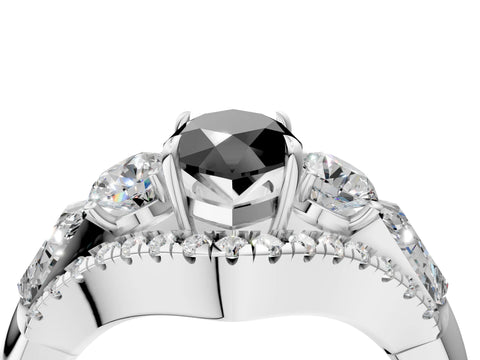 White gold Three-Stone Fancy Black Marquise Cut Diamond Engagement Ring with Pave Band and Prong Setting_16