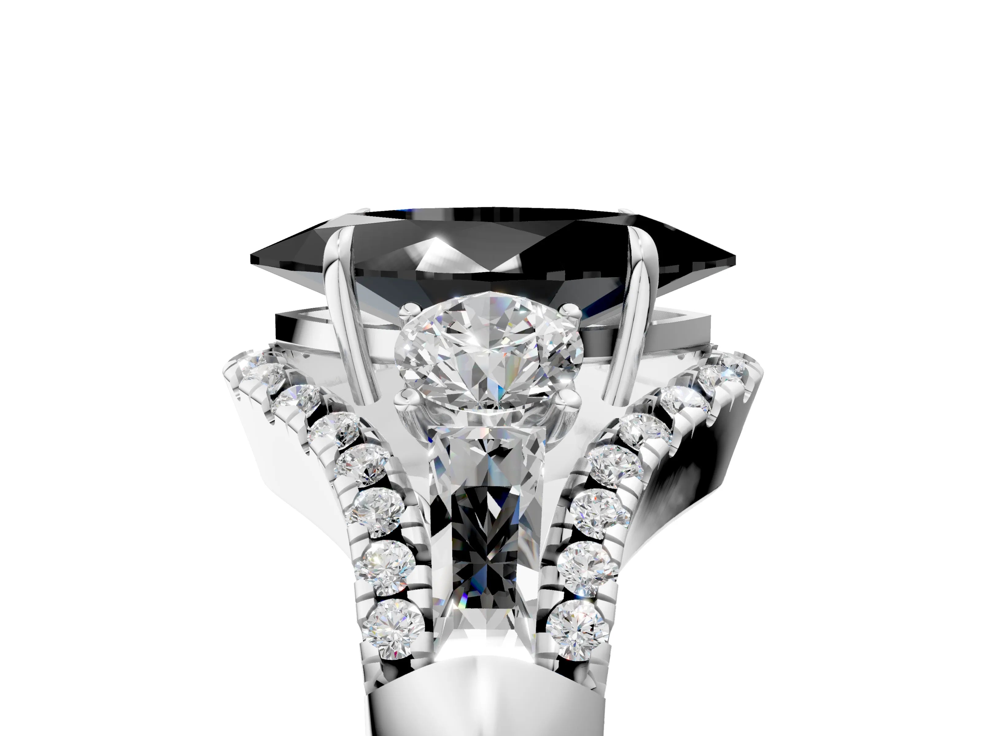 White gold Three-Stone Fancy Black Marquise Cut Diamond Engagement Ring with Pave Band and Prong Setting_17