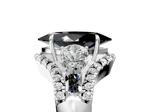 White gold Three-Stone Fancy Black Marquise Cut Diamond Engagement Ring with Pave Band and Prong Setting_17