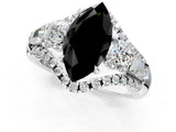 White gold Three-Stone Fancy Black Marquise Cut Diamond Engagement Ring with Pave Band and Prong Setting_1