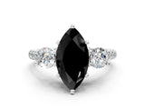 White gold Three-Stone Fancy Black Marquise Cut Diamond Pavé Band with Four-Prong Setting