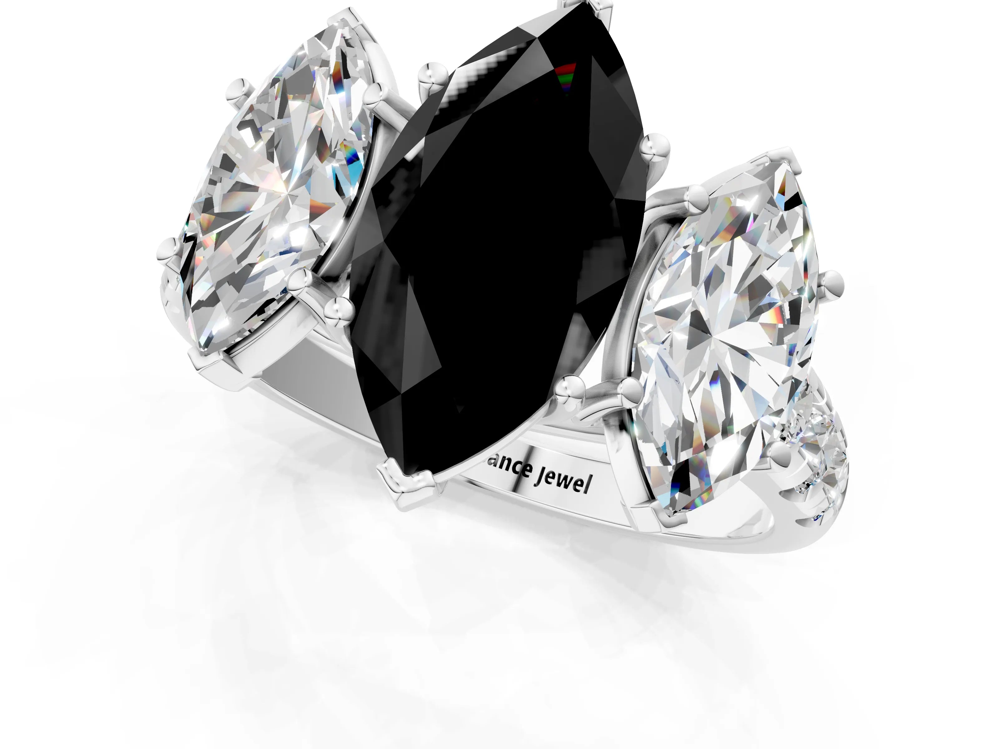 White gold Three-Stone Fancy Black Marquise Cut Diamond Pavé Band with Prong Setting_1