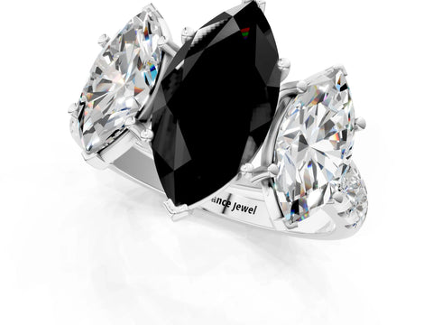 White gold Three-Stone Fancy Black Marquise Cut Diamond Pavé Band with Prong Setting_1