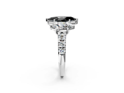 White gold Three-Stone Fancy Black Marquise Cut Diamond Pavé Band with Prong Setting_2