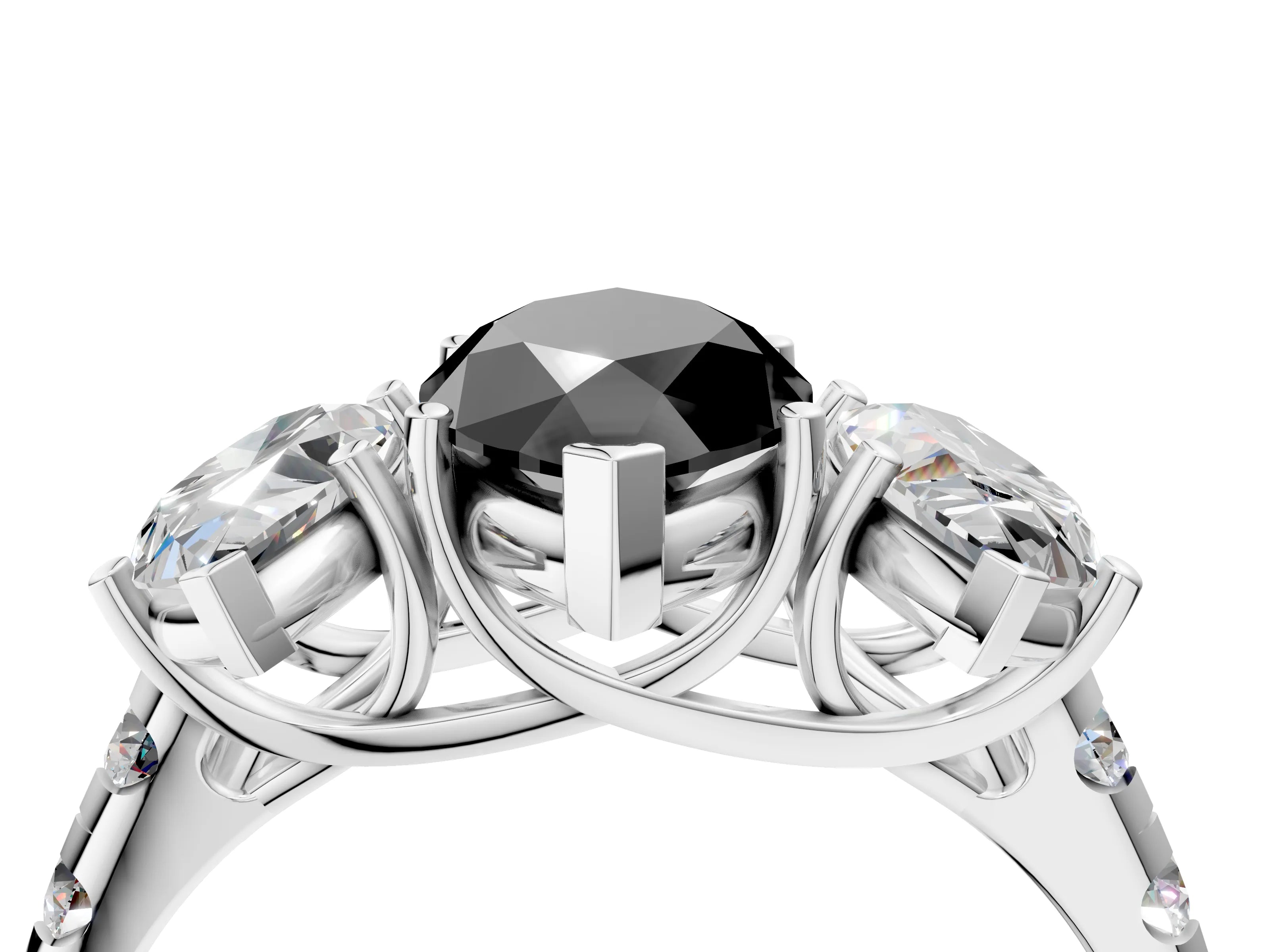 White gold Three-Stone Fancy Black Marquise Cut Diamond Pavé Band with Prong Setting_4