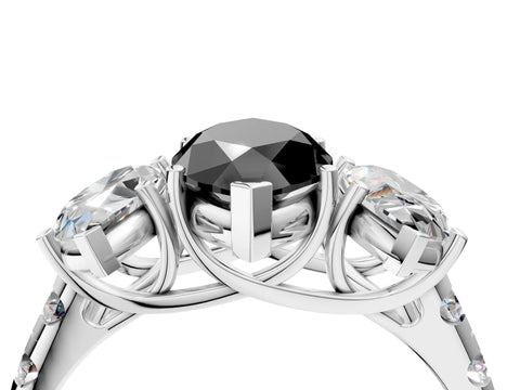 White gold Three-Stone Fancy Black Marquise Cut Diamond Pavé Band with Prong Setting_4
