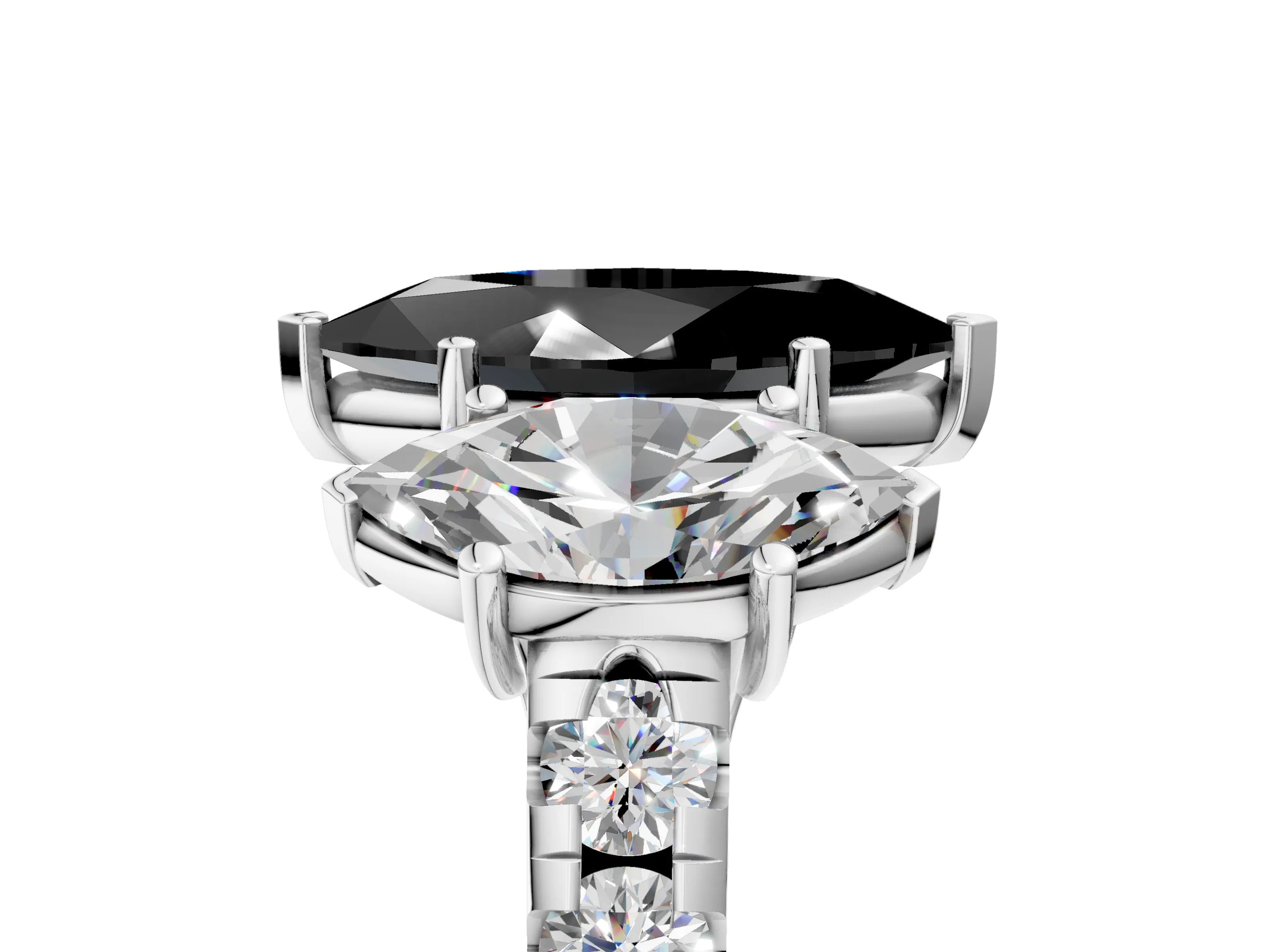 White gold Three-Stone Fancy Black Marquise Cut Diamond Pavé Band with Prong Setting_5