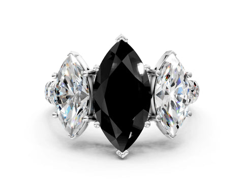 White gold Three-Stone Fancy Black Marquise Cut Diamond Pavé Band with Prong Setting