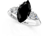 White gold Three-Stone Fancy Black Marquise Cut Diamond Ring with Pear Side Stones and Four-Prong Setting_1