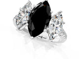White gold Three-Stone Fancy Black Marquise Cut Diamond Ring with Round  Pavé Band and Prong Setting_133