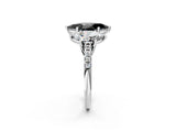 White gold Three-Stone Fancy Black Marquise Cut Diamond Ring with Round  Pavé Band and Prong Setting_134
