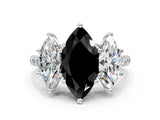White gold Three-Stone Fancy Black Marquise Cut Diamond Ring with Round  Pavé Band and Prong Setting_136
