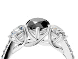 White gold Three-Stone Fancy Black Marquise Cut Diamond Ring with Round  Pavé Band and Prong Setting_136