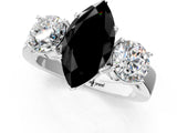 White gold Three-Stone Fancy Black Marquise Cut Diamond Ring with Round Side Stones, Classic Band, and Four-Prong Setting_25