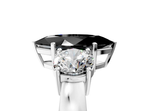 White gold Three-Stone Fancy Black Marquise Cut Diamond Ring with Round Side Stones, Classic Band, and Four-Prong Setting_29
