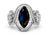 White gold Three-Stone Fancy Black Marquise Cut Diamond Wave Pave Band with Prong Setting_12