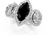 White gold Three-Stone Fancy Black Marquise Cut Halo Diamond Milgrain Band with Four-Prong Setting_1
