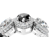White gold Three-Stone Fancy Black Marquise Cut Halo Diamond Milgrain Band with Four-Prong Setting_4