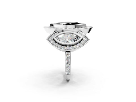 White gold Three-Stone Fancy Black Marquise Cut Halo Pavé Diamond Ring_2