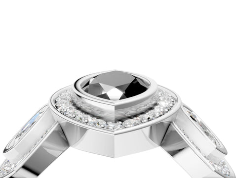 White gold Three-Stone Fancy Black Marquise Cut Halo Pavé Diamond Ring_4