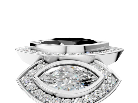 White gold Three-Stone Fancy Black Marquise Cut Halo Pavé Diamond Ring_5