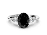 White gold Three-Stone Fancy Black Oval Cut Brilliant Diamond Solitaire Ring with Tapered Band and Four-Prong Setting_19
