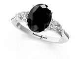 White gold Three-Stone Fancy Black Oval Cut Brilliant Diamond Solitaire Ring with Tapered Band and Four-Prong Setting_20