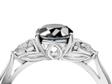 White gold Three-Stone Fancy Black Oval Cut Brilliant Diamond Solitaire Ring with Tapered Band and Four-Prong Setting_30