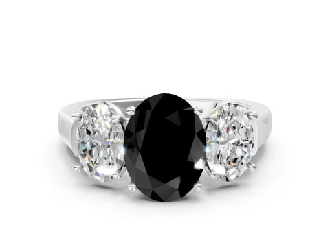 White gold Three-Stone Fancy Black Oval Cut Brilliant Diamond Trellis Ring with Comfort Fit Band_12