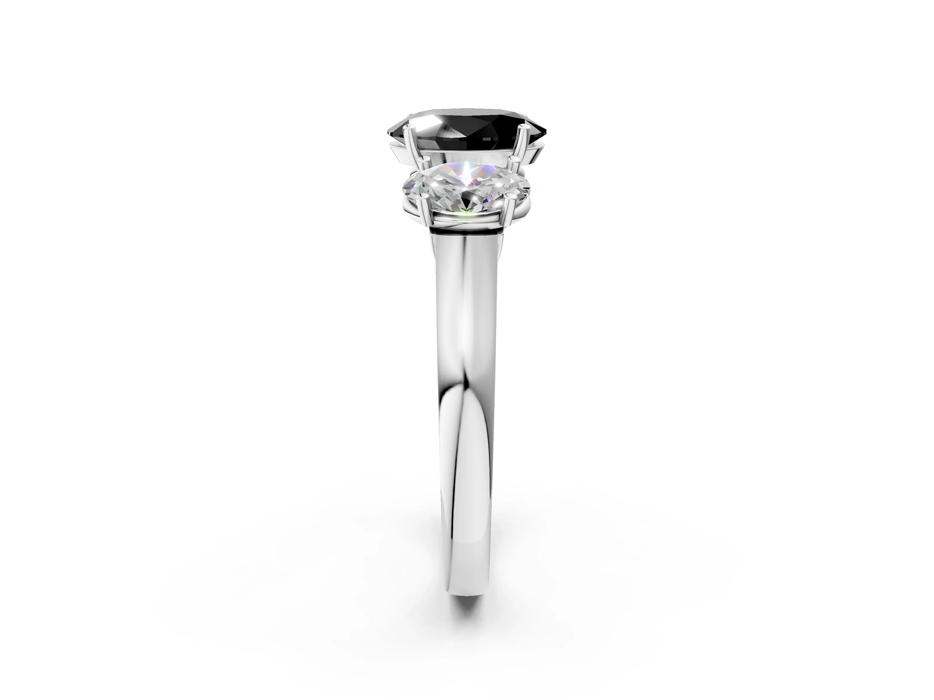 White gold Three-Stone Fancy Black Oval Cut Brilliant Diamond Trellis Ring with Comfort Fit Band_14