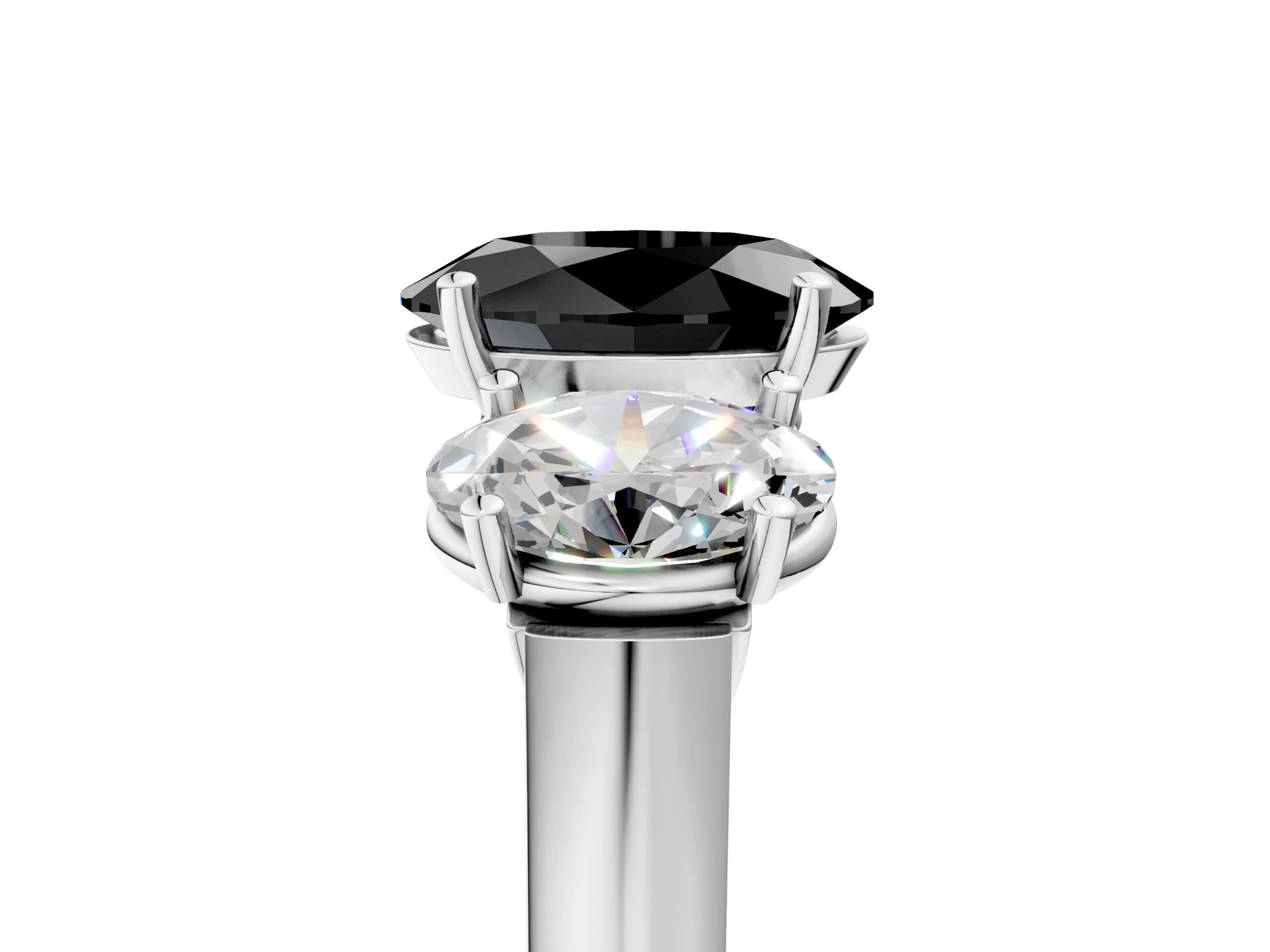 White gold Three-Stone Fancy Black Oval Cut Brilliant Diamond Trellis Ring with Comfort Fit Band_17