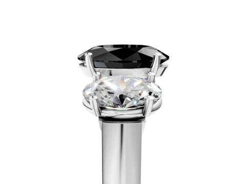 White gold Three-Stone Fancy Black Oval Cut Brilliant Diamond Trellis Ring with Comfort Fit Band_17