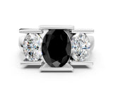 White gold Three Stone Fancy Black Oval Cut Cut Channel Set Diamond Ring_24