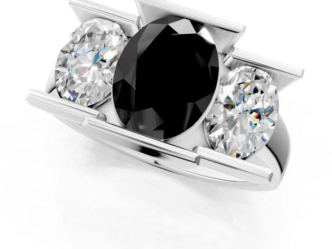 White gold Three Stone Fancy Black Oval Cut Cut Channel Set Diamond Ring_25