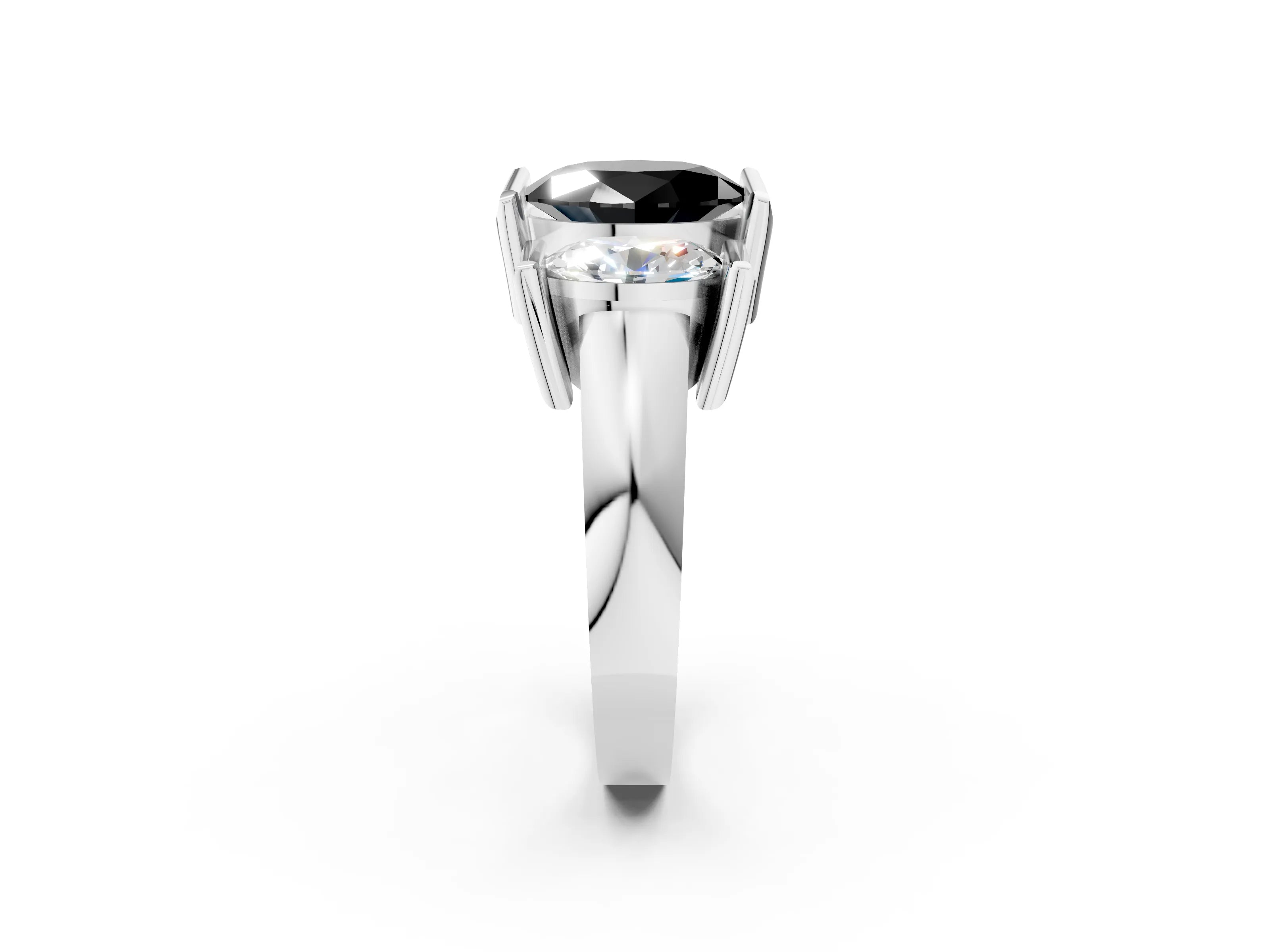 White gold Three Stone Fancy Black Oval Cut Cut Channel Set Diamond Ring_26