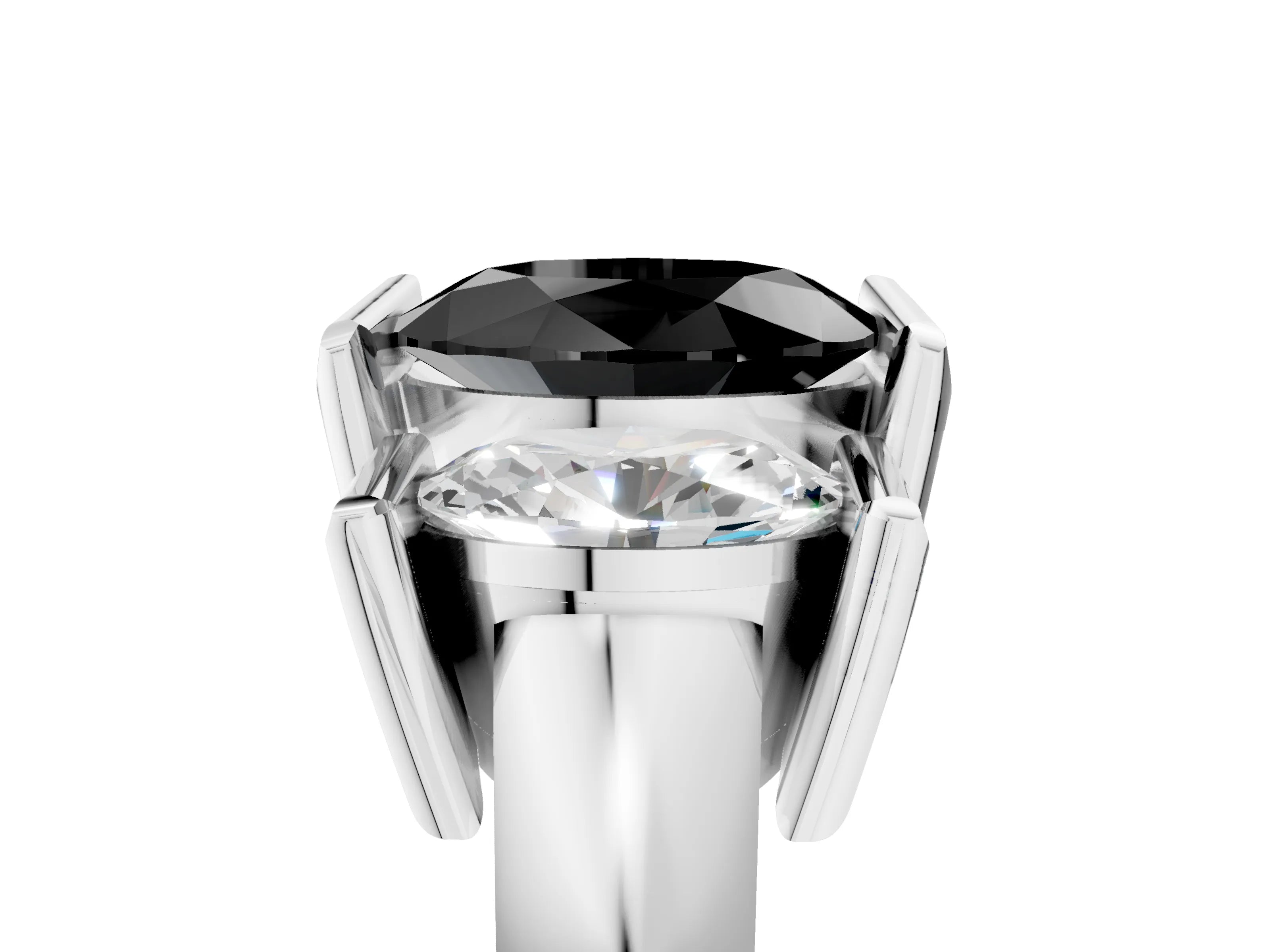 White gold Three Stone Fancy Black Oval Cut Cut Channel Set Diamond Ring_29