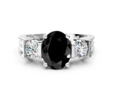 White gold Three-Stone Fancy Black Oval Cut Cut Classic Band Prong Setting Ring