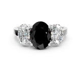 White gold Three-Stone Fancy Black Oval Cut Cut Diamond Engagement Ring with Flat Band and Four-Prong Setting_12