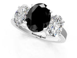 White gold Three-Stone Fancy Black Oval Cut Cut Diamond Engagement Ring with Flat Band and Four-Prong Setting_13