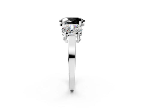 White gold Three-Stone Fancy Black Oval Cut Cut Diamond Engagement Ring with Flat Band and Four-Prong Setting_14