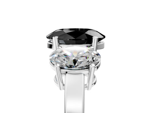 White gold Three-Stone Fancy Black Oval Cut Cut Diamond Engagement Ring with Flat Band and Four-Prong Setting_17