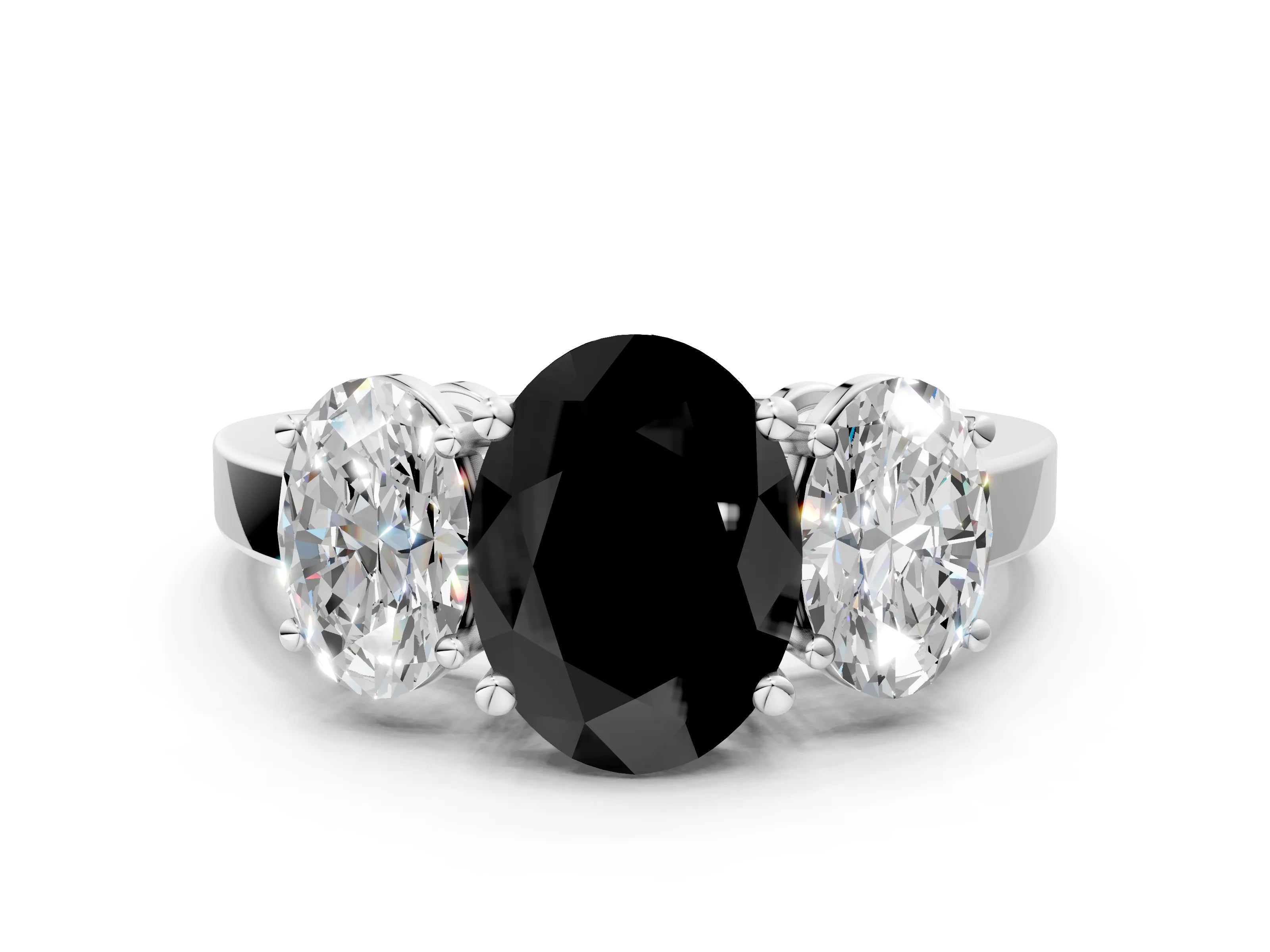 White gold Three-Stone Fancy Black Oval Cut Cut Diamond Engagement Ring with Flat Band and Four-Prong Setting_18