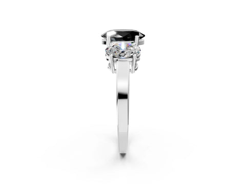 White gold Three-Stone Fancy Black Oval Cut Cut Diamond Engagement Ring with Flat Band and Four-Prong Setting_2