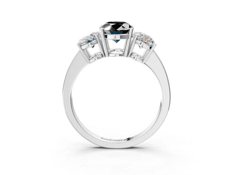 White gold Three-Stone Fancy Black Oval Cut Cut Diamond Engagement Ring with Flat Band and Four-Prong Setting_3