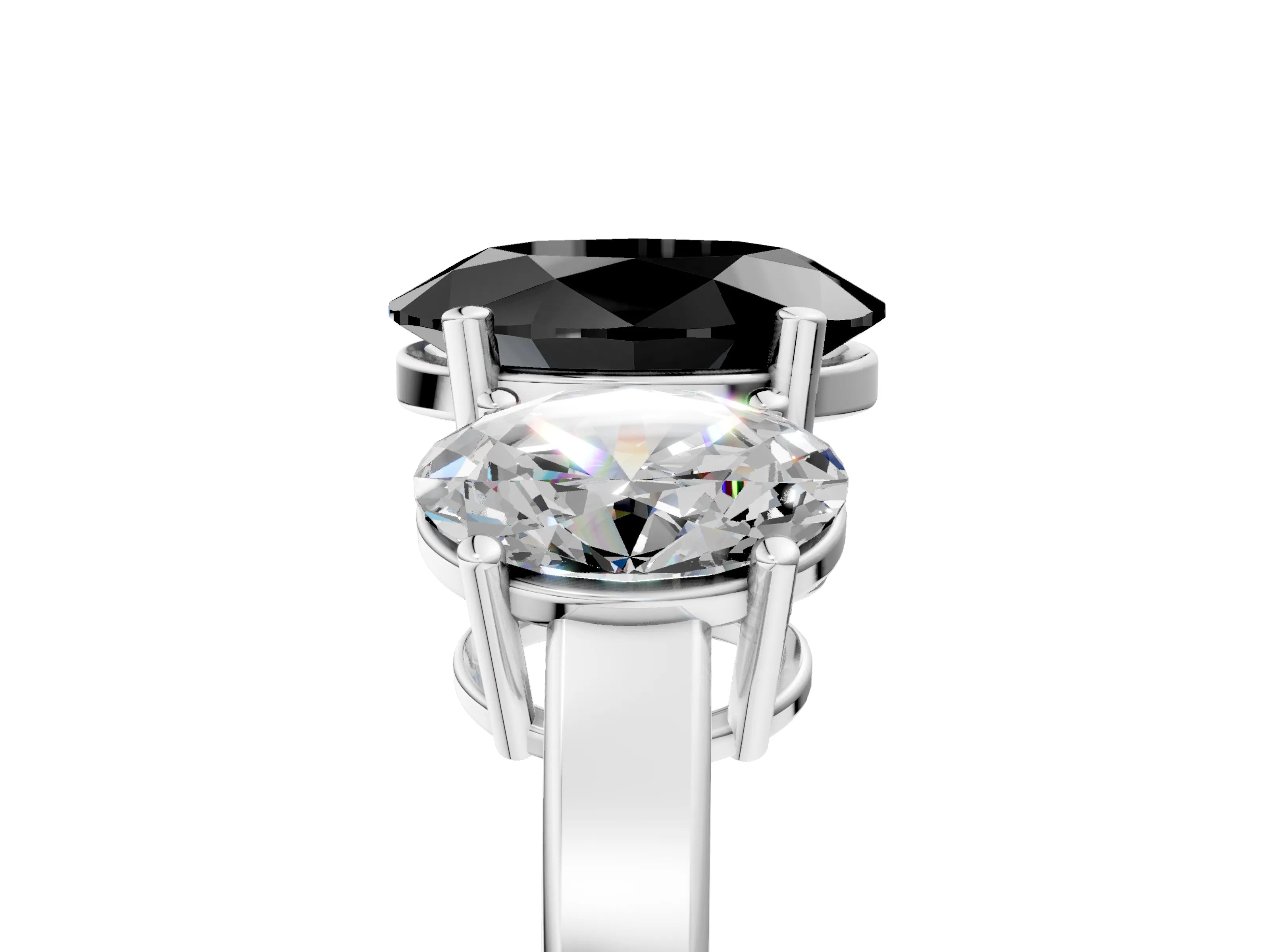 White gold Three-Stone Fancy Black Oval Cut Cut Diamond Engagement Ring with Flat Band and Four-Prong Setting_5