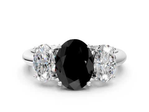 White gold Three-Stone Fancy Black Oval Cut Cut Diamond Engagement Ring with Prong Setting on a White Gold Band_12
