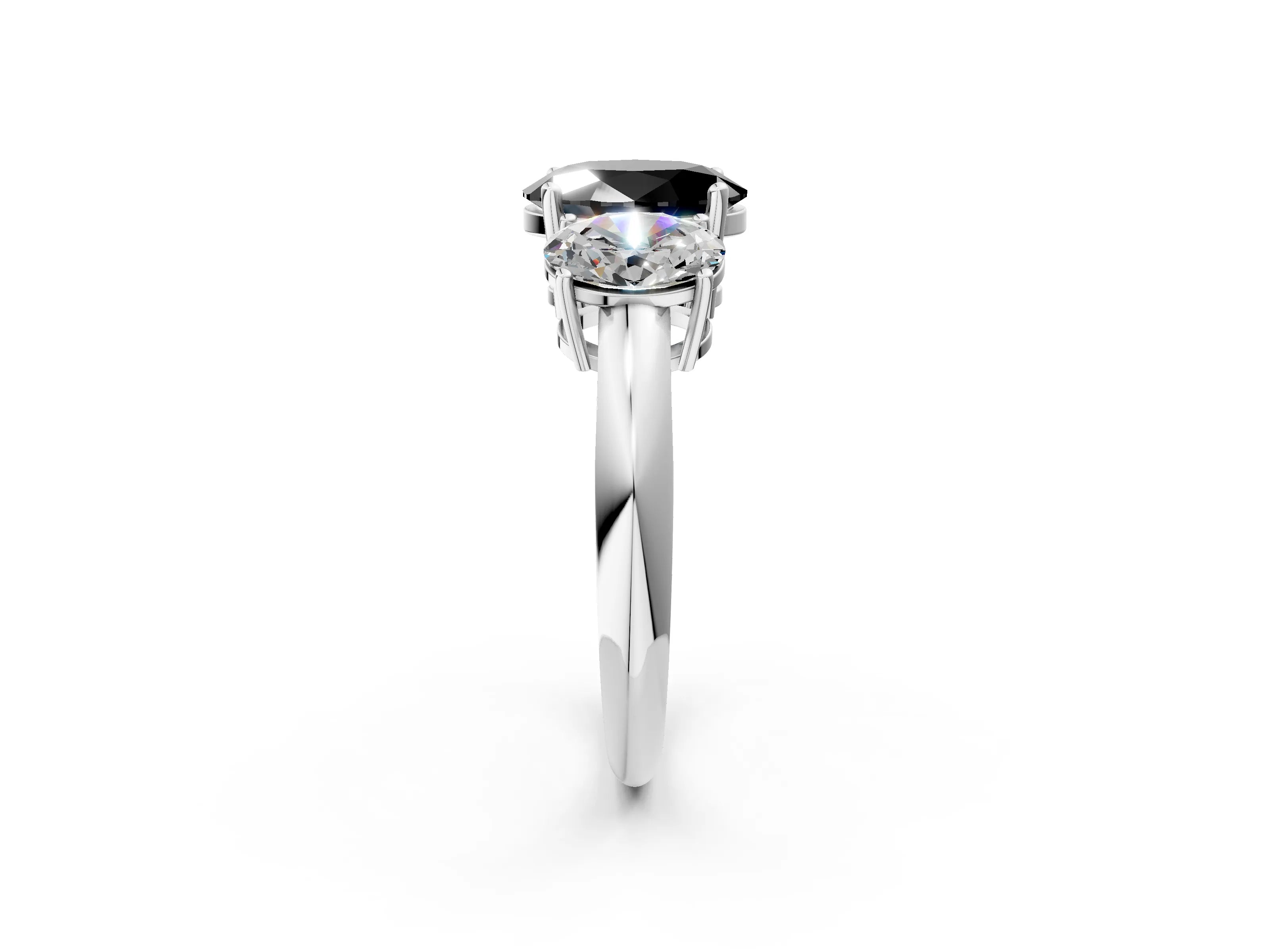 White gold Three-Stone Fancy Black Oval Cut Cut Diamond Engagement Ring with Prong Setting on a White Gold Band_14