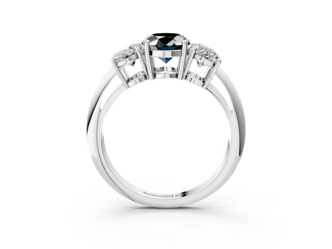 White gold Three-Stone Fancy Black Oval Cut Cut Diamond Engagement Ring with Prong Setting on a White Gold Band_15